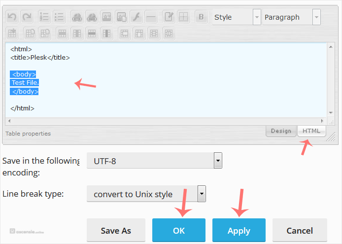 De editor in Plesk