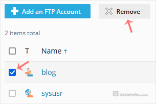FTP-account verwijderen in Plesk